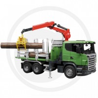 BRUDER - Camion de tranport de bois SCANIA R-Serie vert avec grue et rondins de bois