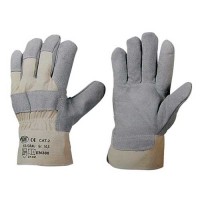 Gants en cuir avec manchette en toile (en cuir croute)